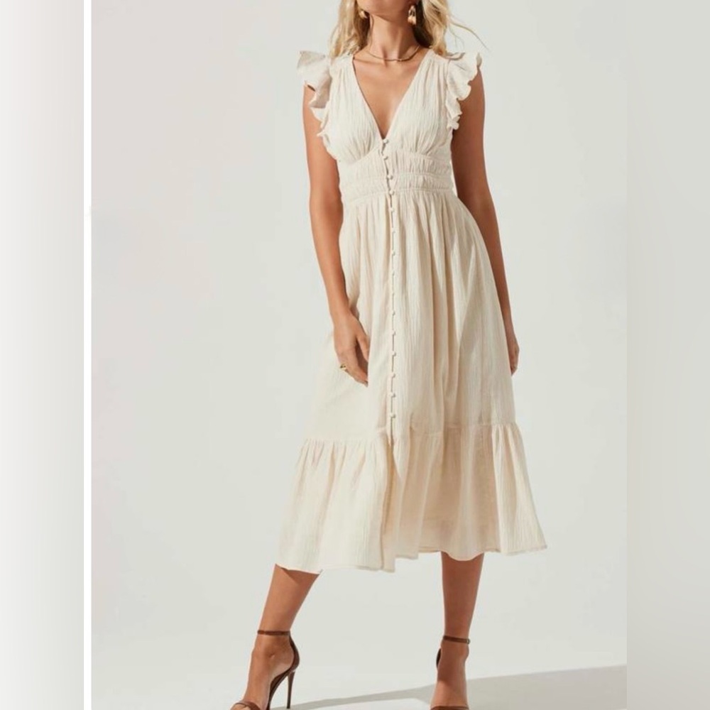 Revolve ASTR Montreal Ruffle Cutout Midi Dress Size Small Boho Cottagecore - Picture 2 of 10